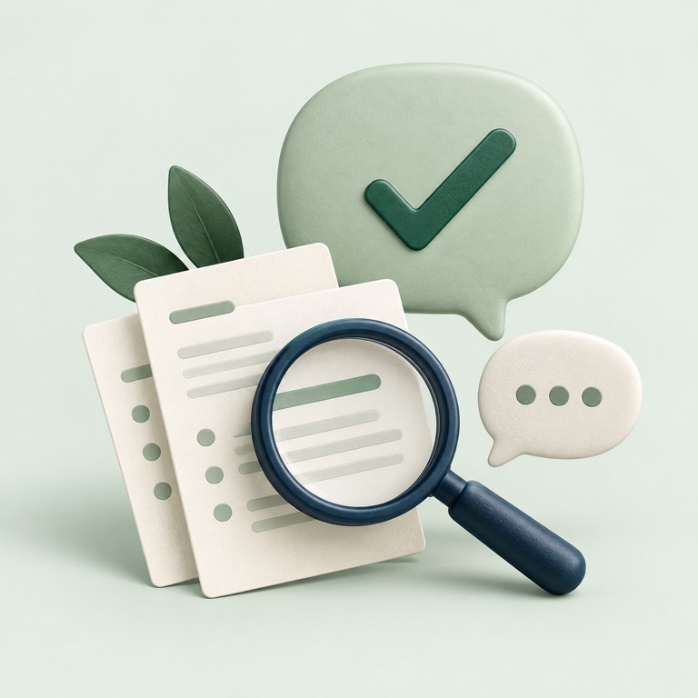 A magnifying glass over price guides beside helpful chat bubbles